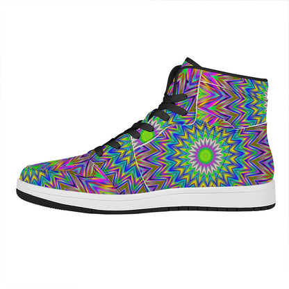 Colorful Psychedelic Optical Illusion High Top Leather Sneakers