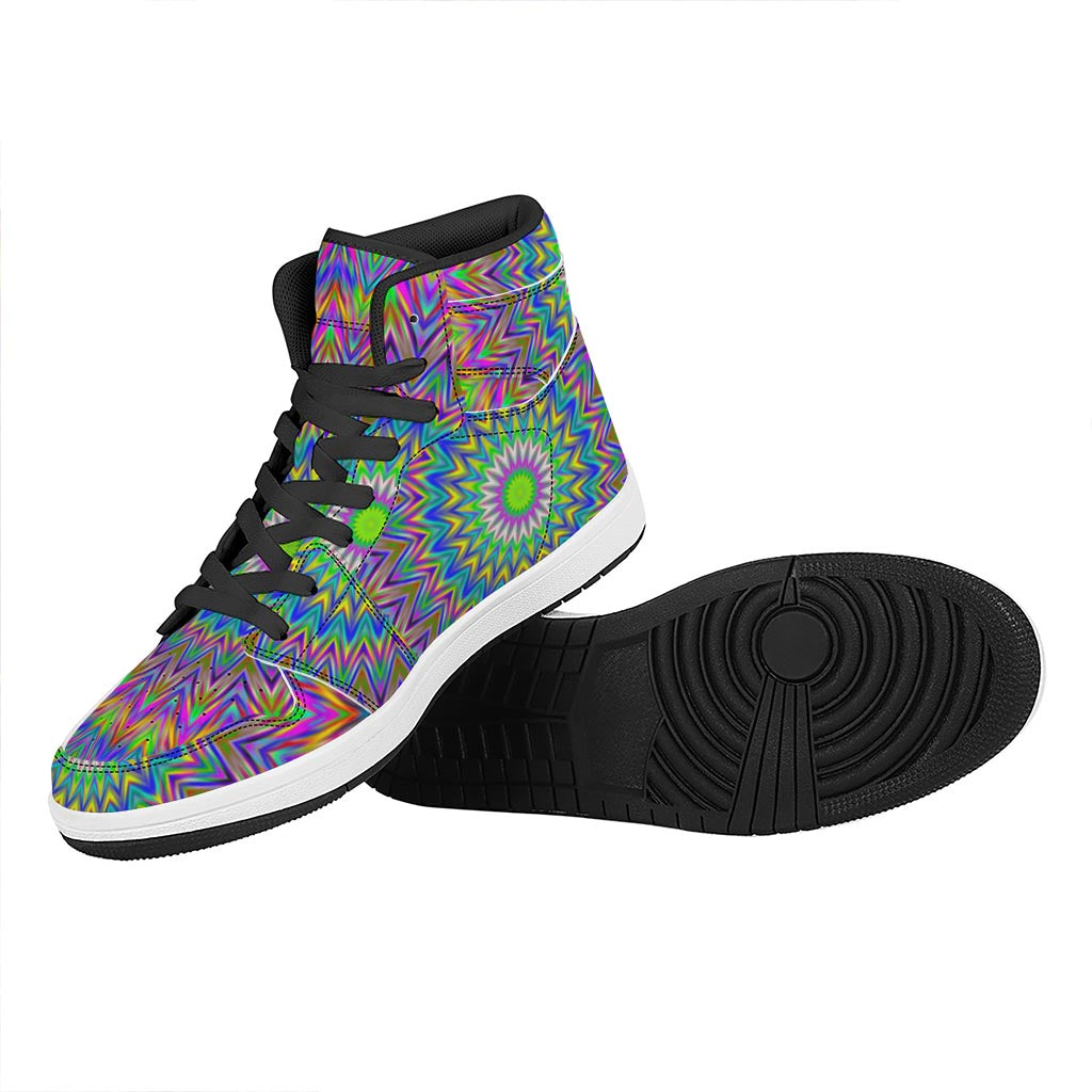 Colorful Psychedelic Optical Illusion High Top Leather Sneakers