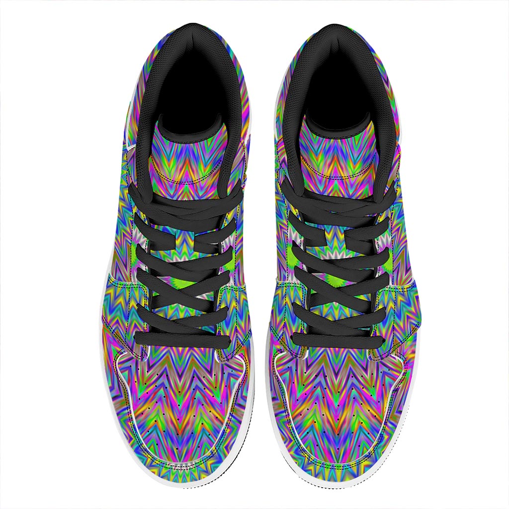Colorful Psychedelic Optical Illusion High Top Leather Sneakers