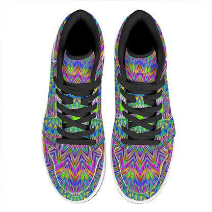 Colorful Psychedelic Optical Illusion High Top Leather Sneakers