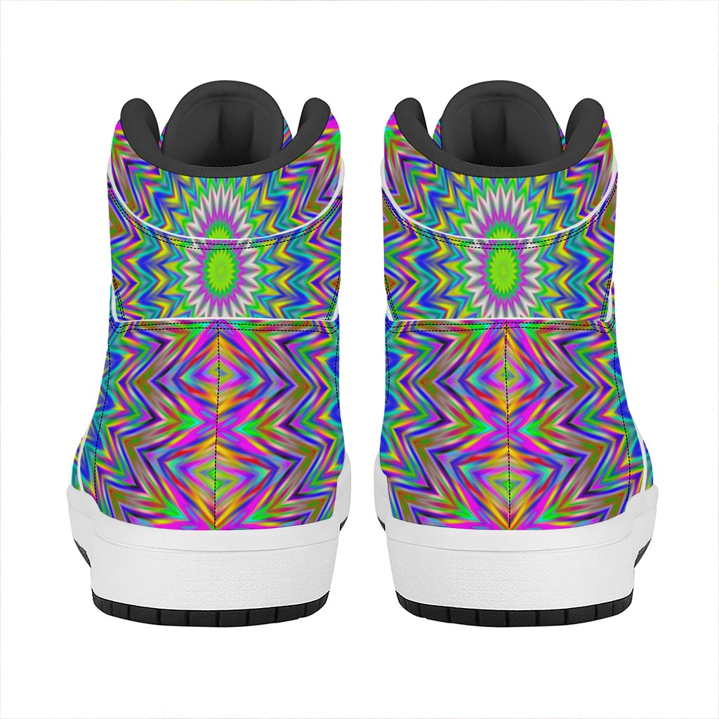 Colorful Psychedelic Optical Illusion High Top Leather Sneakers
