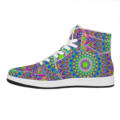 Colorful Psychedelic Optical Illusion High Top Leather Sneakers