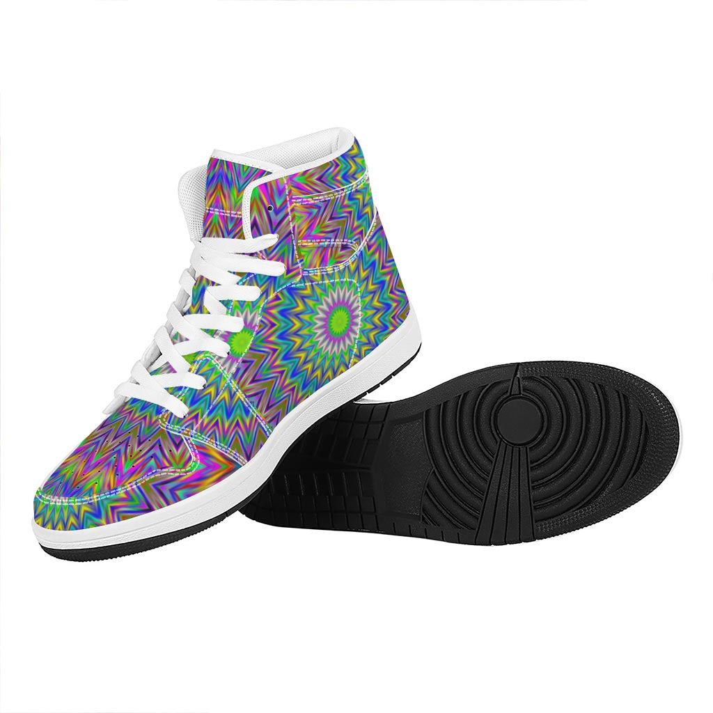 Colorful Psychedelic Optical Illusion High Top Leather Sneakers