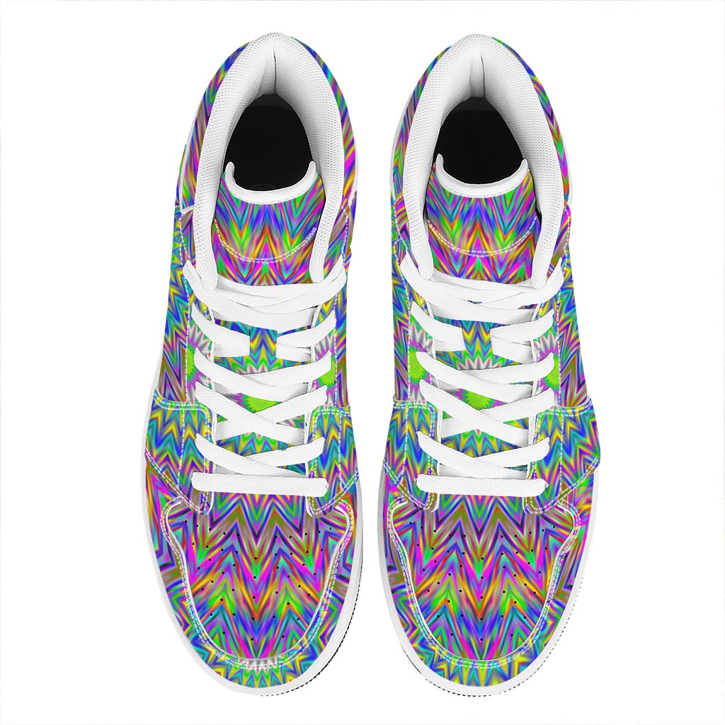 Colorful Psychedelic Optical Illusion High Top Leather Sneakers