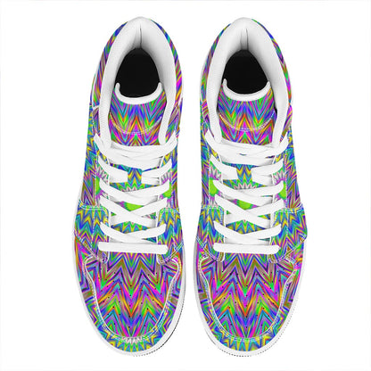 Colorful Psychedelic Optical Illusion High Top Leather Sneakers
