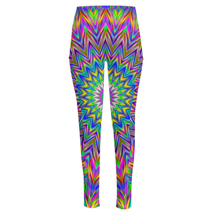 Colorful Psychedelic Optical Illusion High-Waisted Pocket Leggings