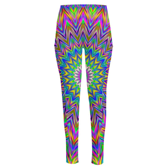 Colorful Psychedelic Optical Illusion High-Waisted Pocket Leggings