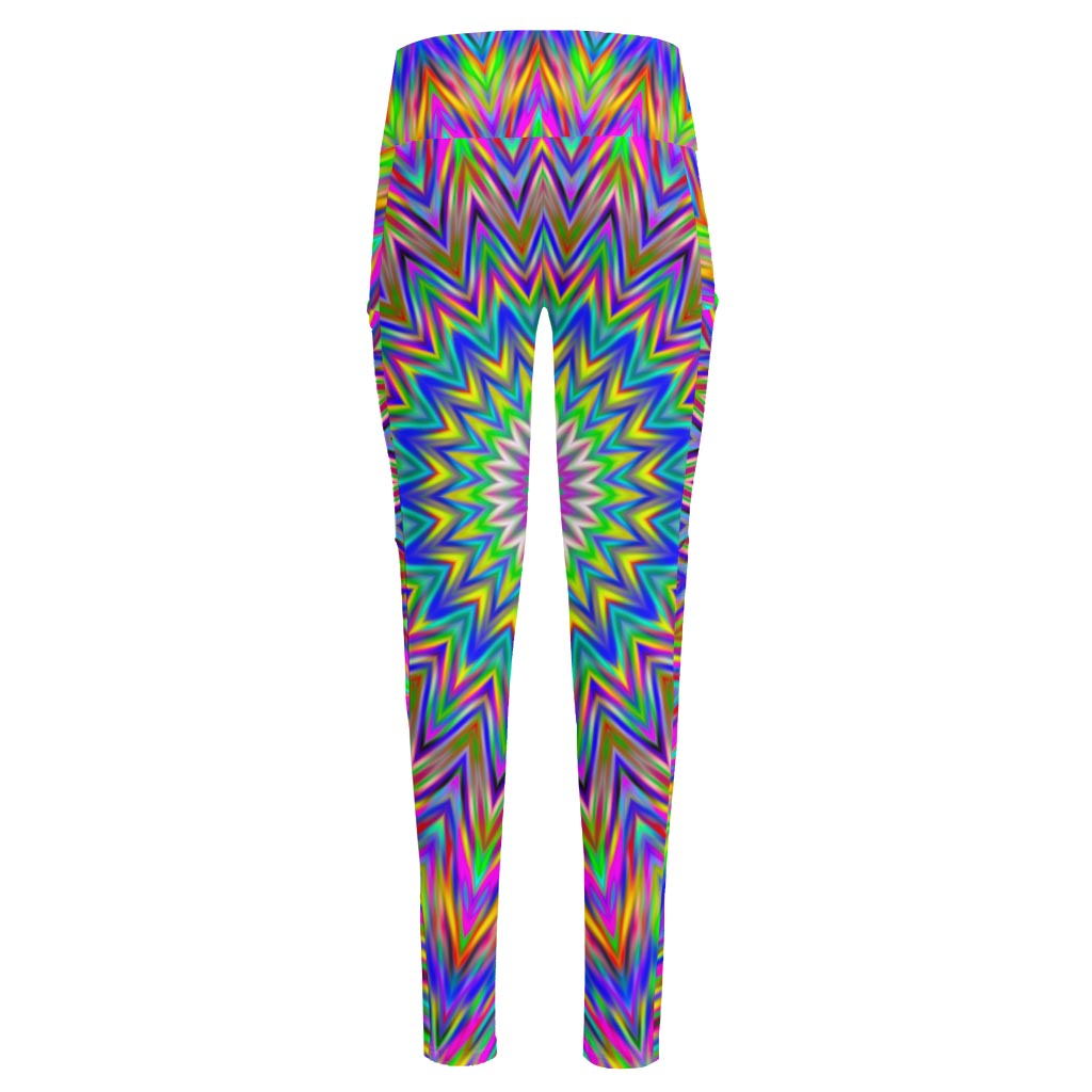 Colorful Psychedelic Optical Illusion High-Waisted Pocket Leggings