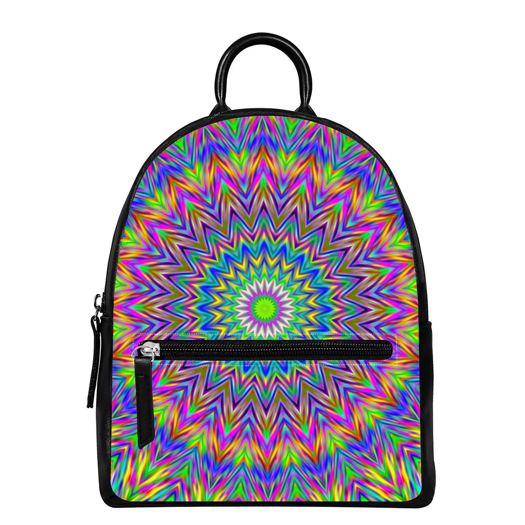 Colorful Psychedelic Optical Illusion Leather Backpack