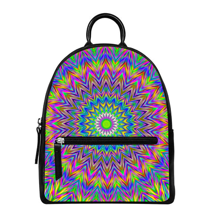 Colorful Psychedelic Optical Illusion Leather Backpack