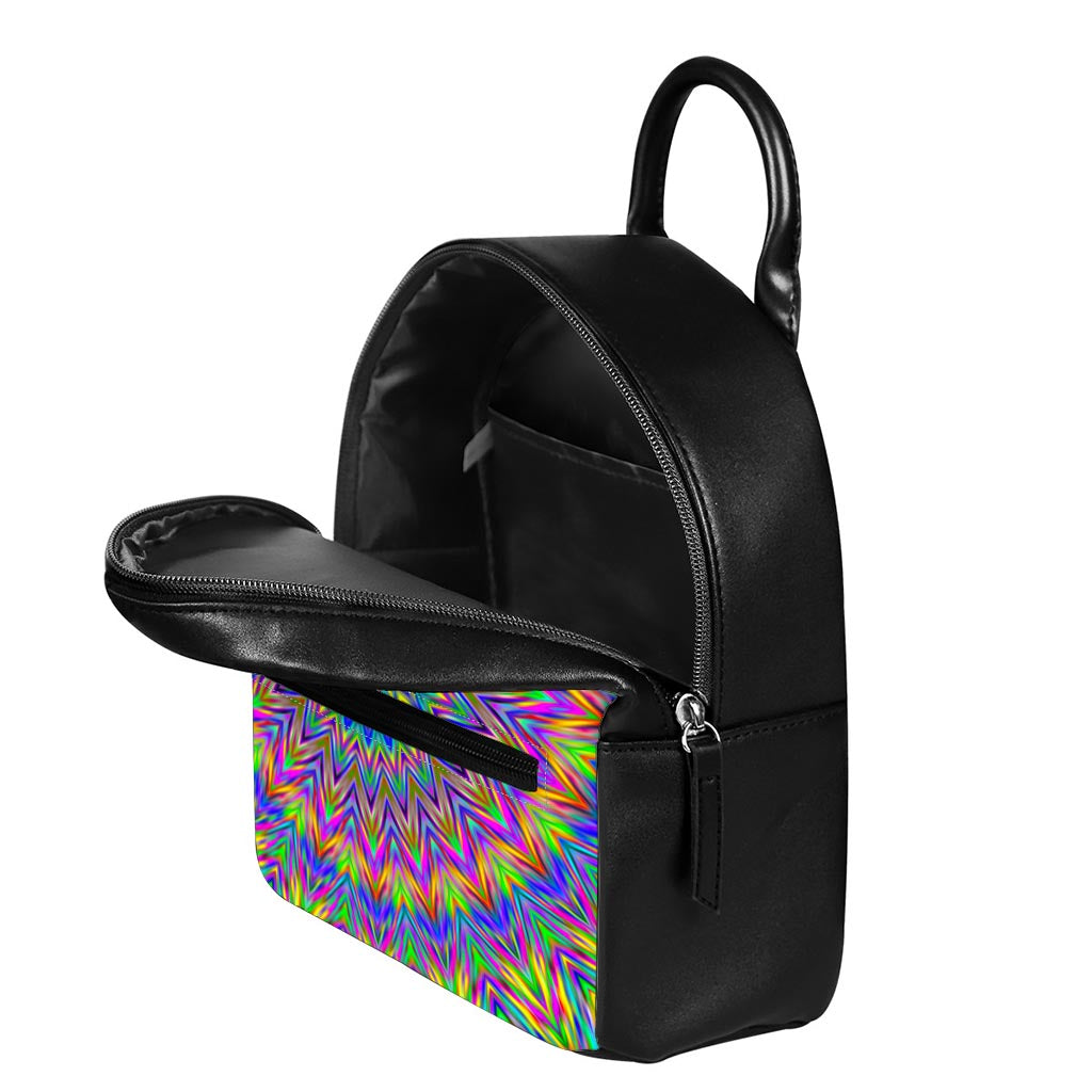 Colorful Psychedelic Optical Illusion Leather Backpack