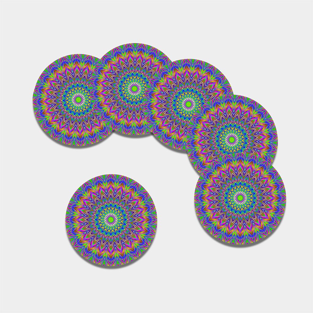 Colorful Psychedelic Optical Illusion Leather Coaster Set