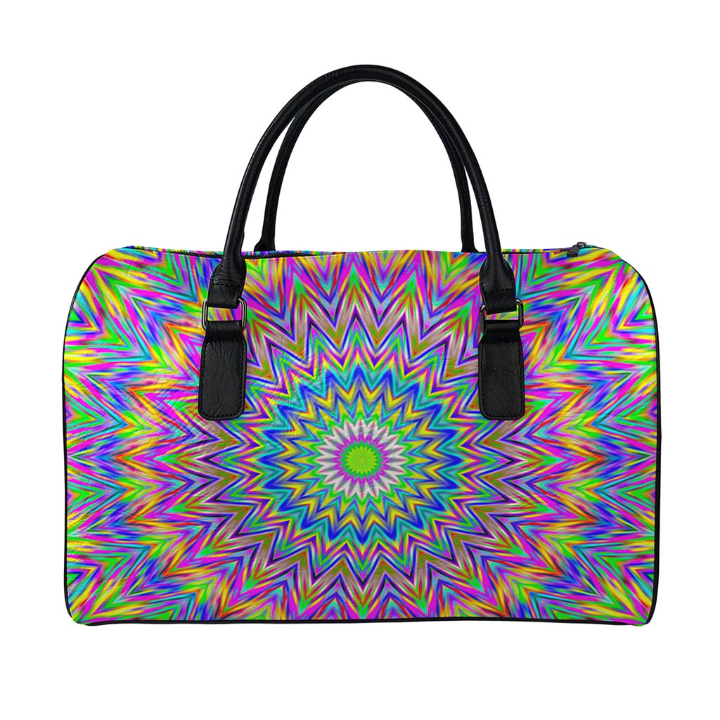 Colorful Psychedelic Optical Illusion Leather Duffle Bag