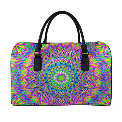 Colorful Psychedelic Optical Illusion Leather Duffle Bag