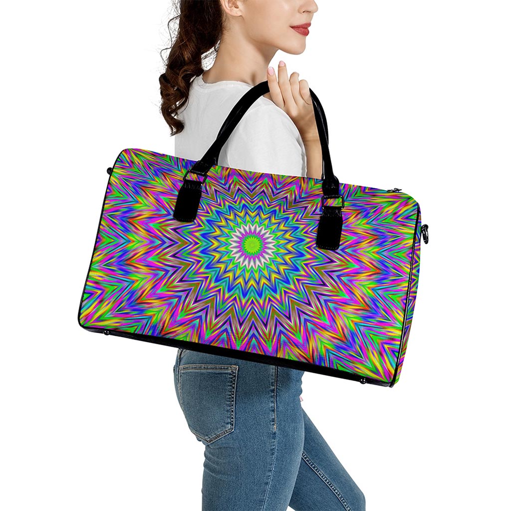 Colorful Psychedelic Optical Illusion Leather Duffle Bag