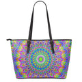 Colorful Psychedelic Optical Illusion Leather Tote Bag With Zipper