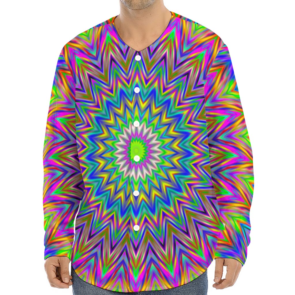 Colorful Psychedelic Optical Illusion Long Sleeve Baseball Jersey