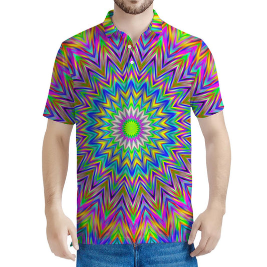 Colorful Psychedelic Optical Illusion Men's Polo Shirt