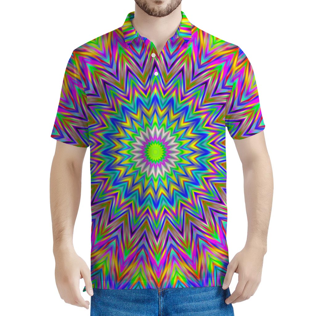 Colorful Psychedelic Optical Illusion Men's Polo Shirt