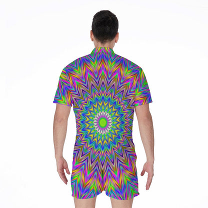 Colorful Psychedelic Optical Illusion Men's Rompers