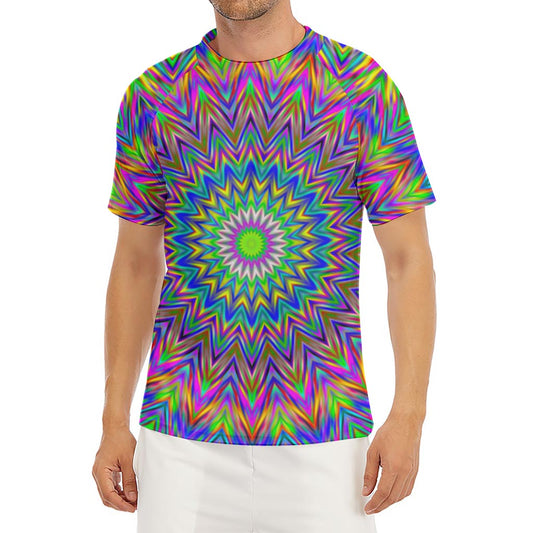 Colorful Psychedelic Optical Illusion Men's Short Sleeve Rash Guard