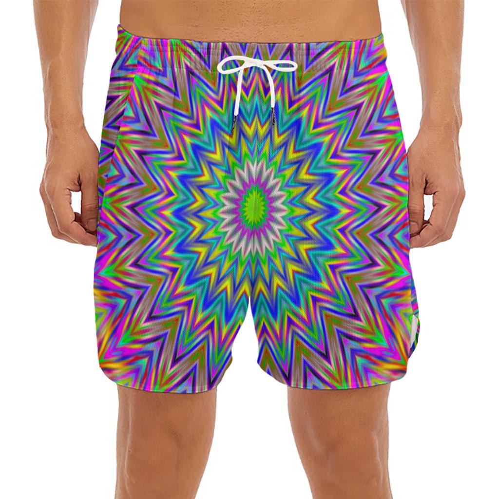 Colorful Psychedelic Optical Illusion Men's Split Running Shorts