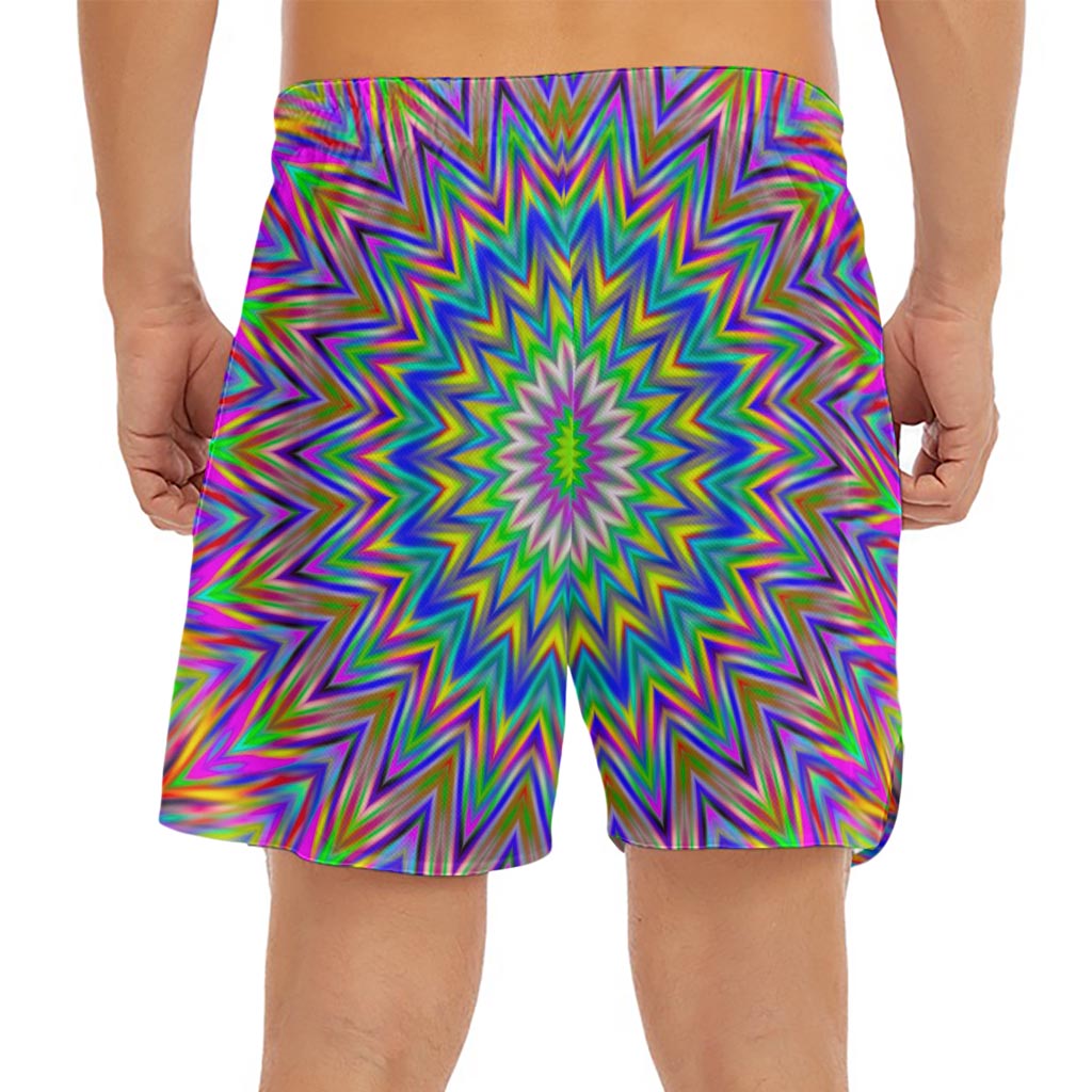 Colorful Psychedelic Optical Illusion Men's Split Running Shorts