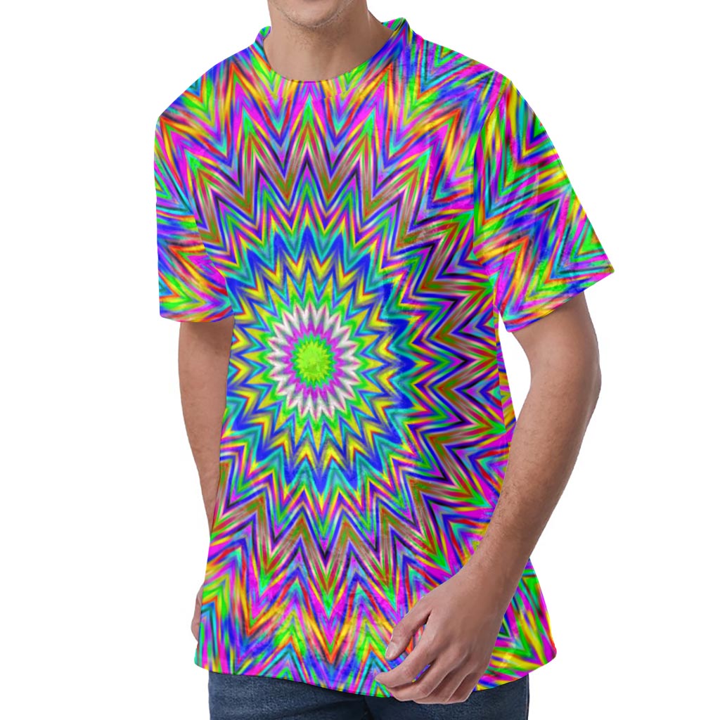 Colorful Psychedelic Optical Illusion Men's Velvet T-Shirt