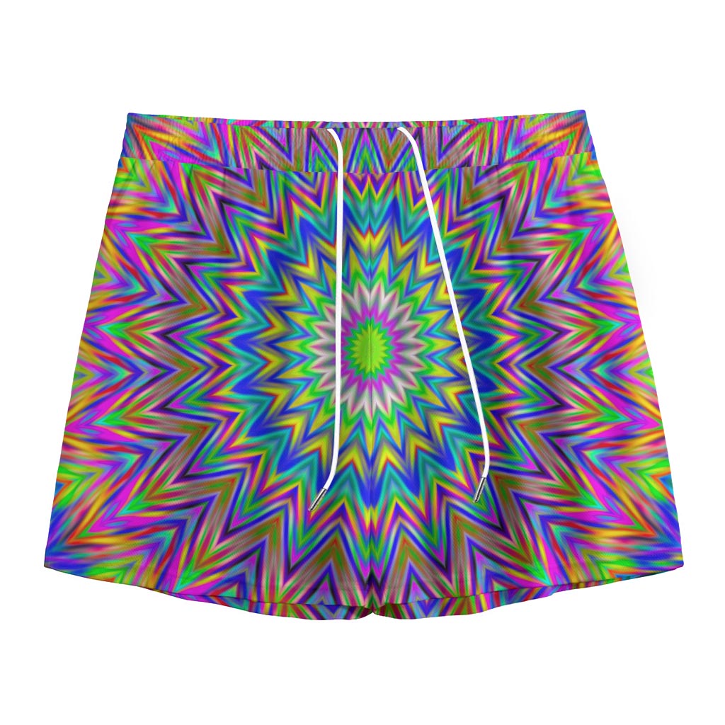 Colorful Psychedelic Optical Illusion Mesh Shorts
