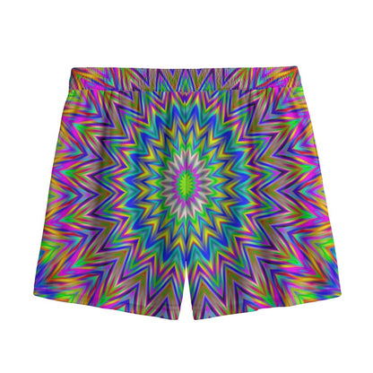 Colorful Psychedelic Optical Illusion Mesh Shorts