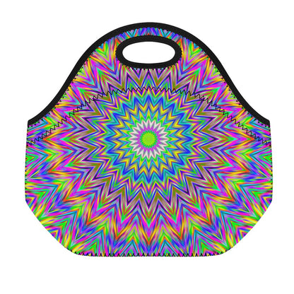 Colorful Psychedelic Optical Illusion Neoprene Lunch Bag