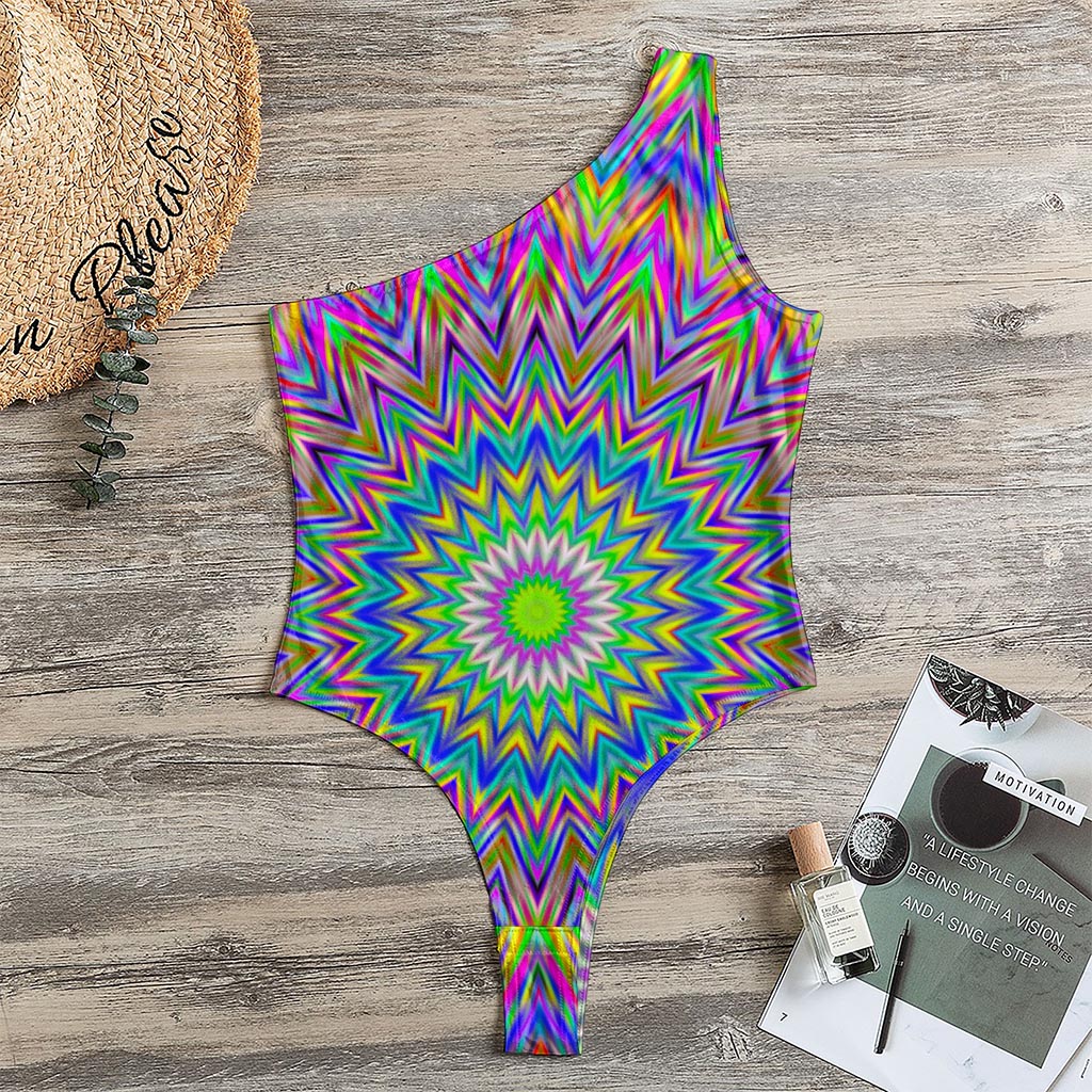 Colorful Psychedelic Optical Illusion One Shoulder Bodysuit