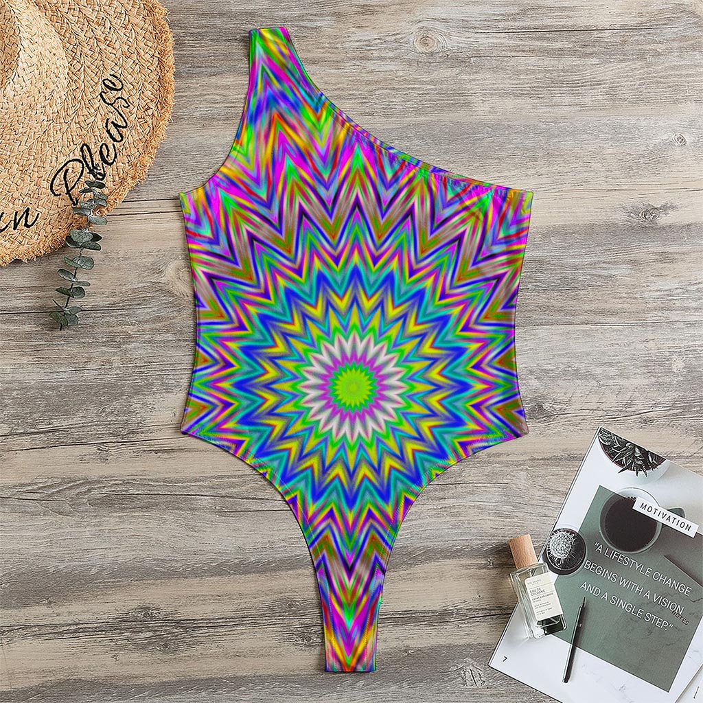 Colorful Psychedelic Optical Illusion One Shoulder Bodysuit