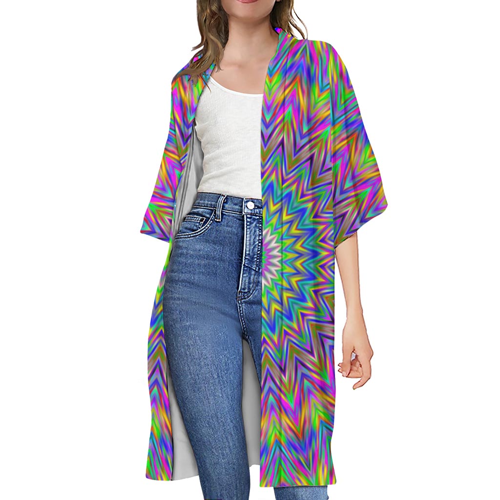 Colorful Psychedelic Optical Illusion Open Front Beach Cover Up