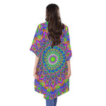 Colorful Psychedelic Optical Illusion Open Front Beach Cover Up