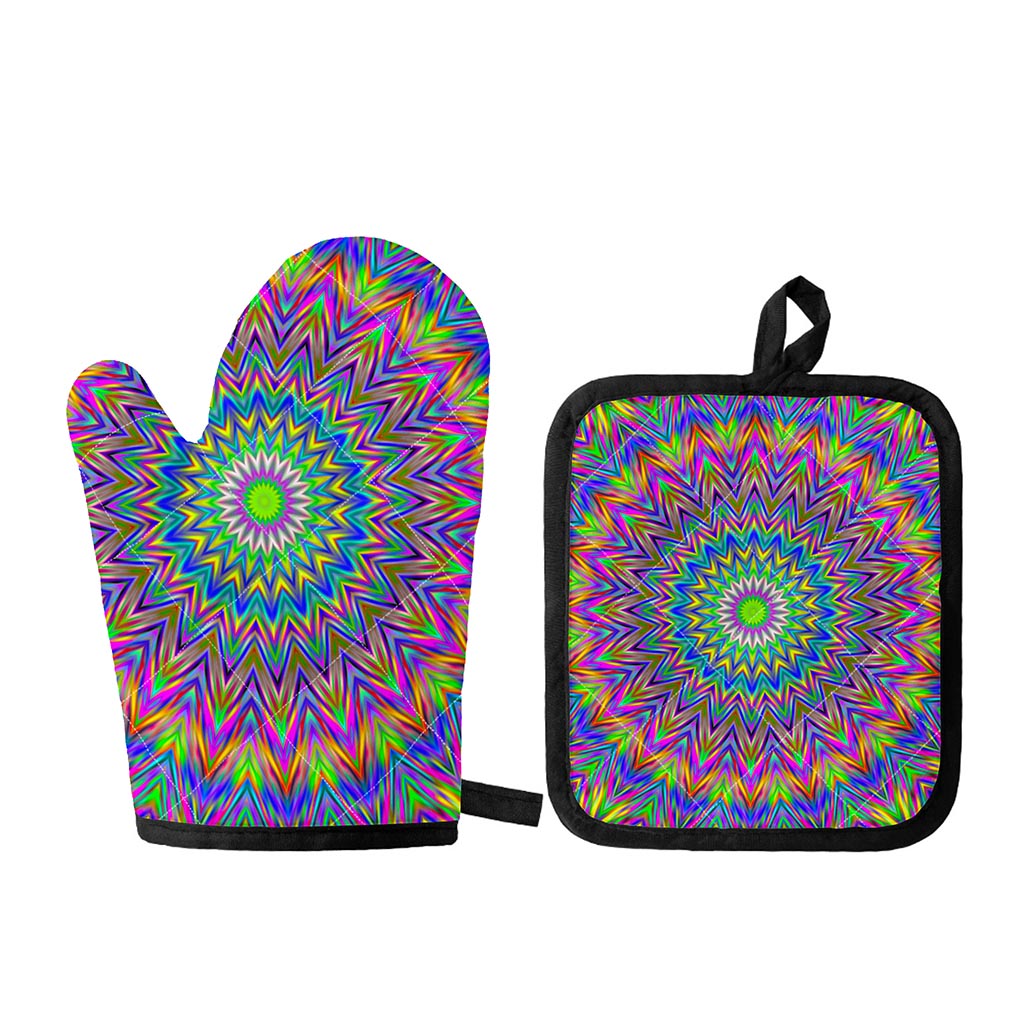 Colorful Psychedelic Optical Illusion Oven Mitt And Pot Holder Set
