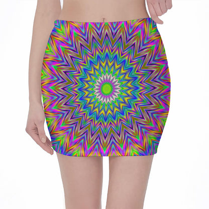 Colorful Psychedelic Optical Illusion Pencil Mini Skirt