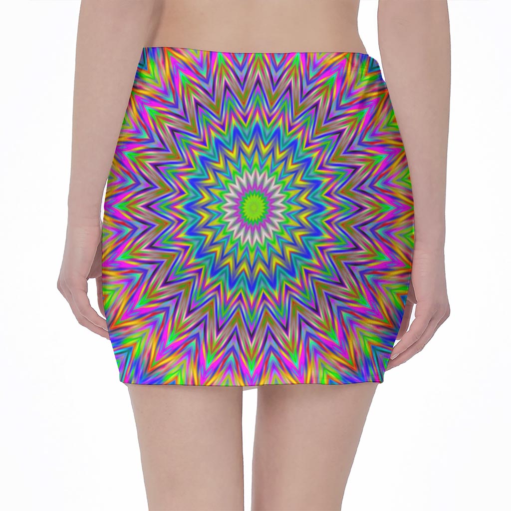 Colorful Psychedelic Optical Illusion Pencil Mini Skirt