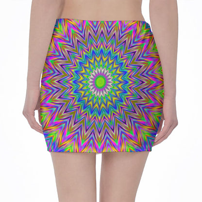 Colorful Psychedelic Optical Illusion Pencil Mini Skirt