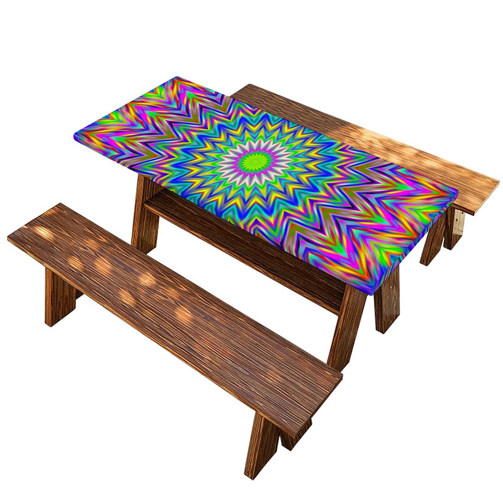 Colorful Psychedelic Optical Illusion Picnic Table Cover