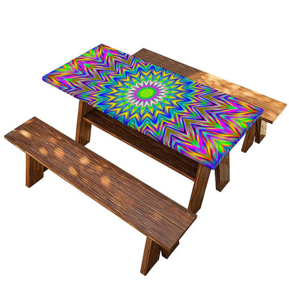 Colorful Psychedelic Optical Illusion Picnic Table Cover