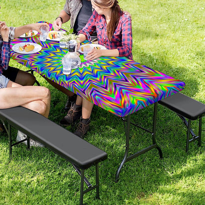 Colorful Psychedelic Optical Illusion Picnic Table Cover