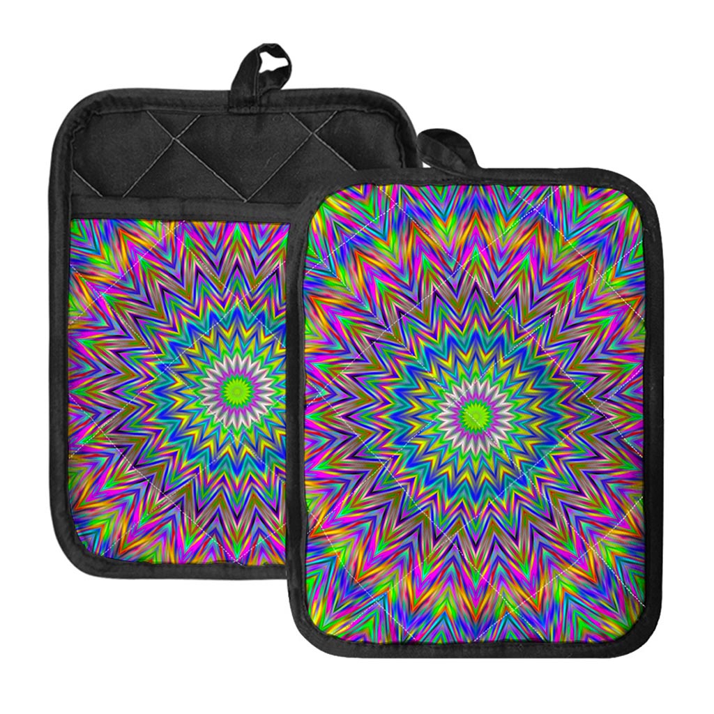 Colorful Psychedelic Optical Illusion Pot Holders With Pocket