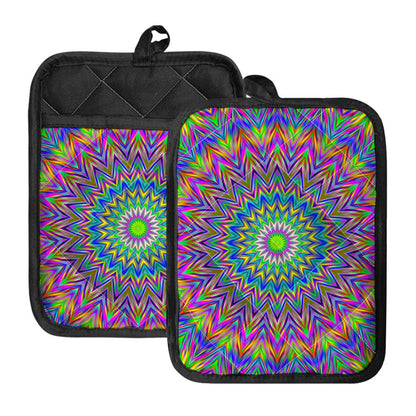 Colorful Psychedelic Optical Illusion Pot Holders With Pocket