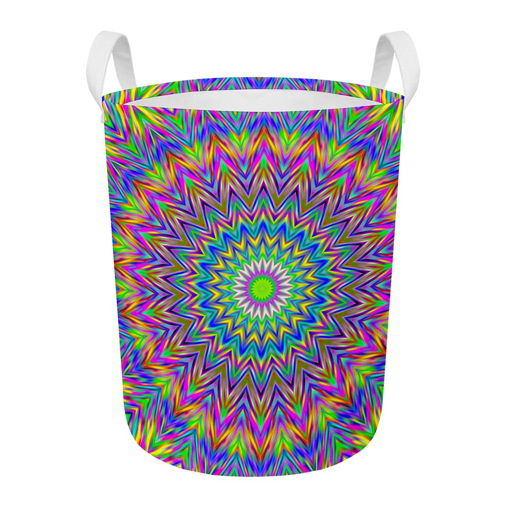 Colorful Psychedelic Optical Illusion Round Laundry Basket