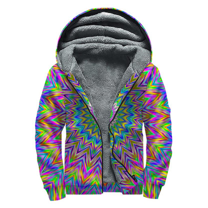 Colorful Psychedelic Optical Illusion Sherpa Lined Zip Up Hoodie