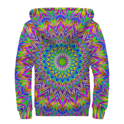 Colorful Psychedelic Optical Illusion Sherpa Lined Zip Up Hoodie