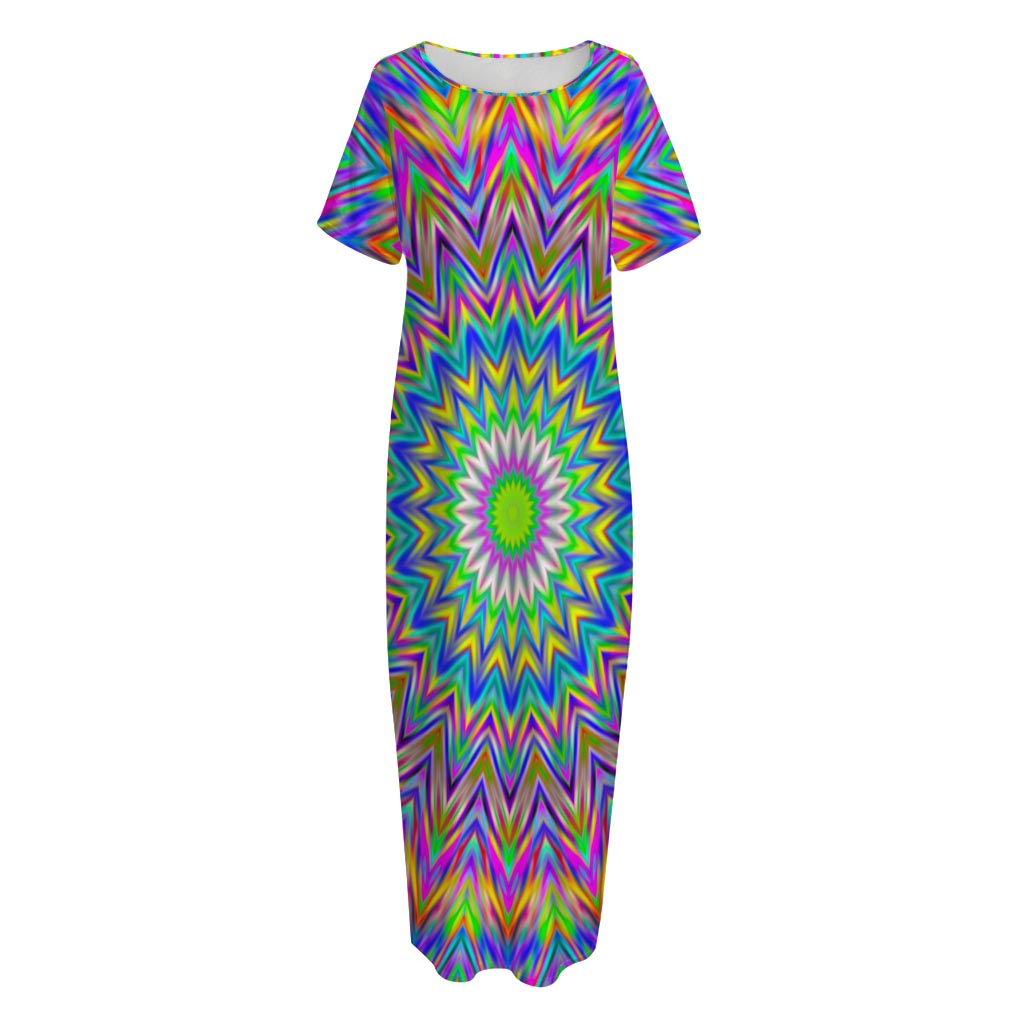 Colorful Psychedelic Optical Illusion Short Sleeve Long Nightdress