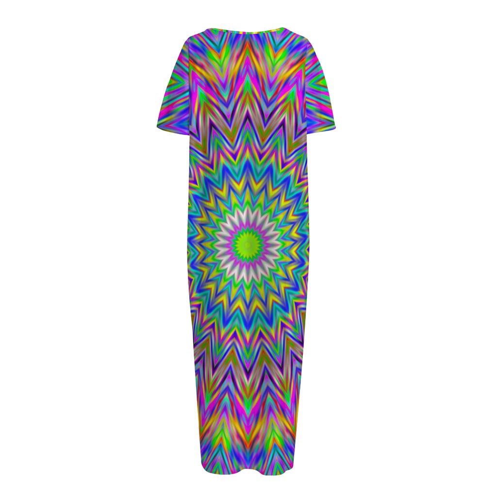 Colorful Psychedelic Optical Illusion Short Sleeve Long Nightdress