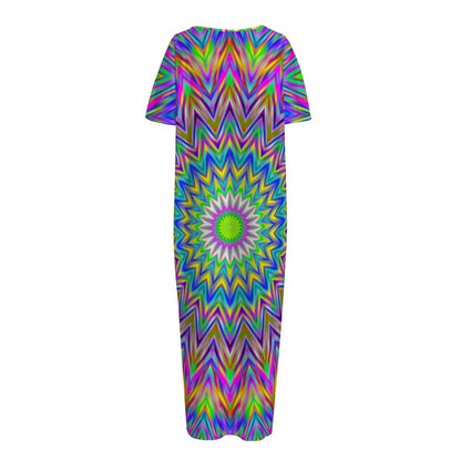 Colorful Psychedelic Optical Illusion Short Sleeve Long Nightdress